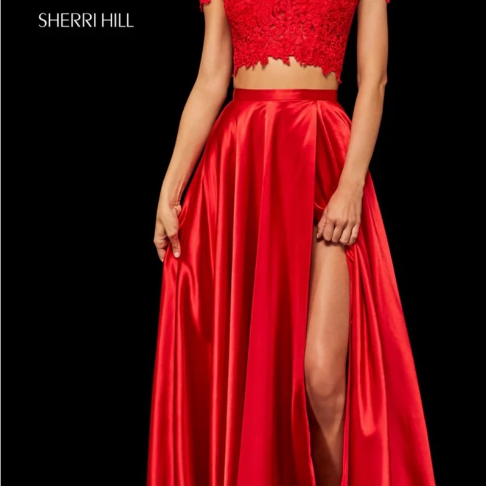 Sherri Hill Red Lace Two-Piece Gown